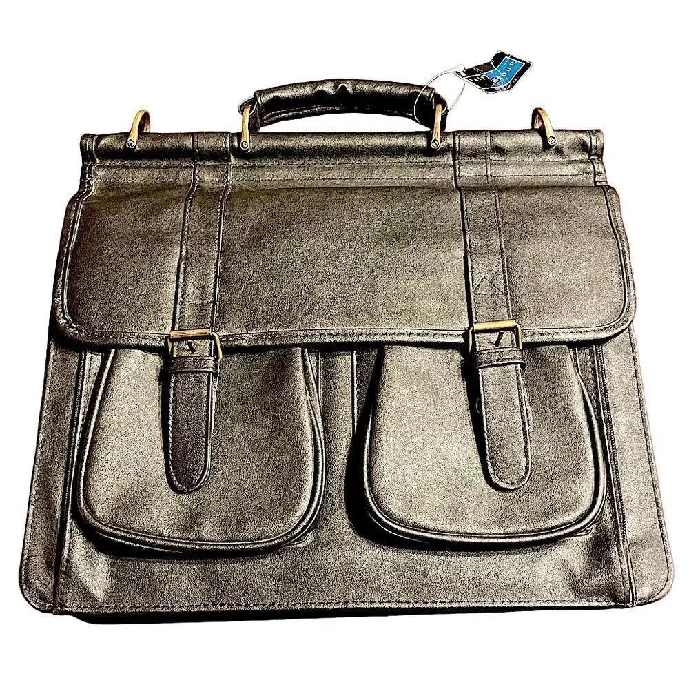 Leather look black laptop briefcase messenger  bag -NWT